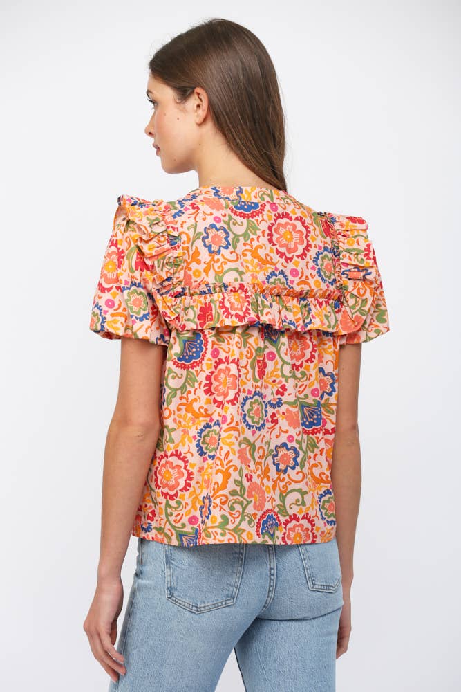 Ruffled Yoke Button Down Top