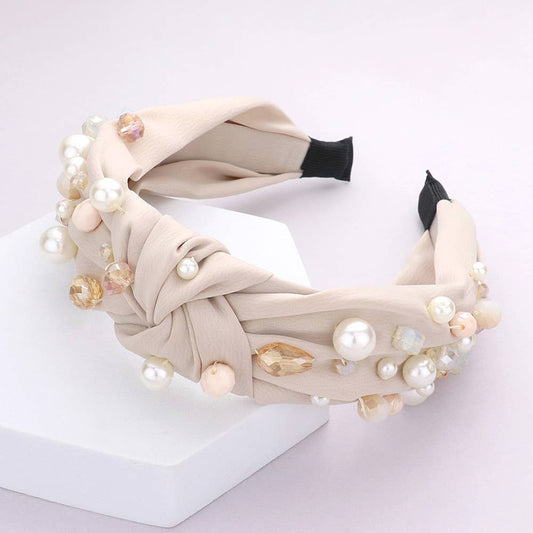 Pearl Multi Bead Embellished Knot Burnout Headband