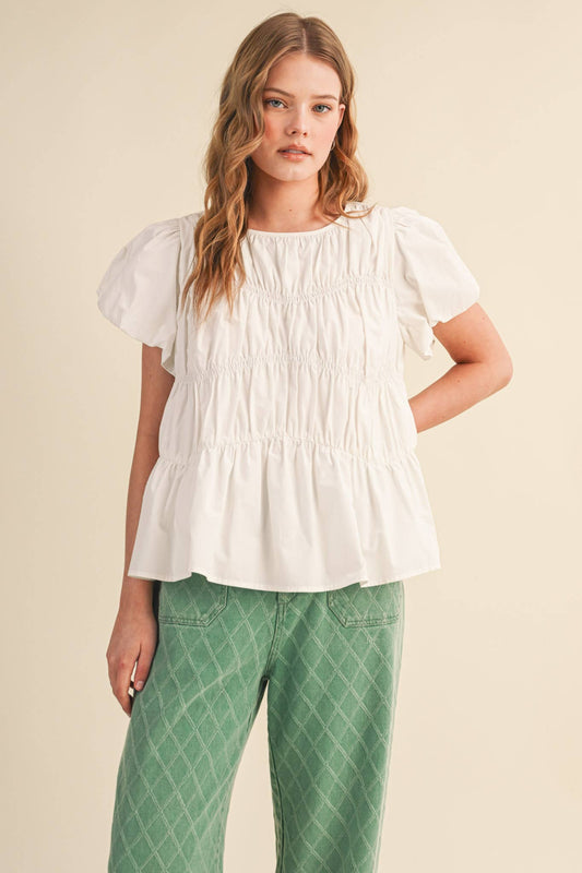 Tiered Shirring Bubble Slv Top
