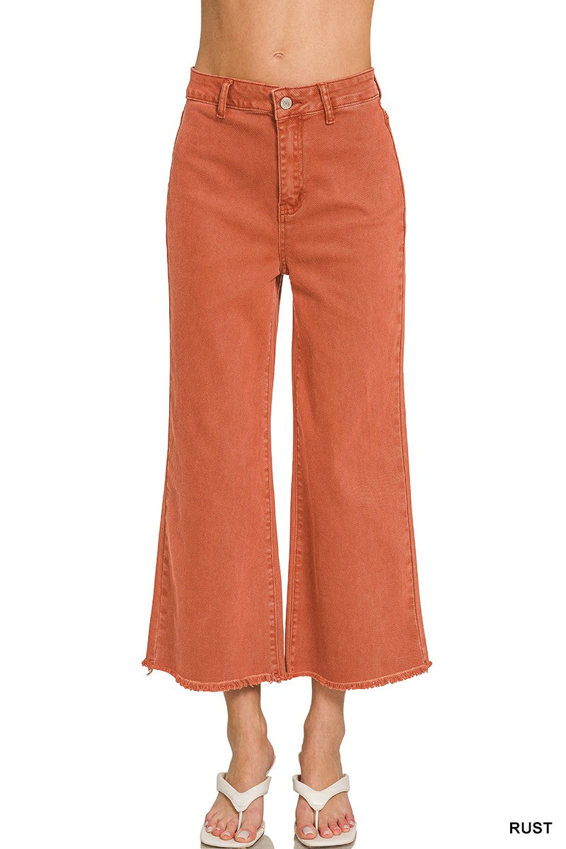 Zenana Frayed Hem Cropped Straight Pants