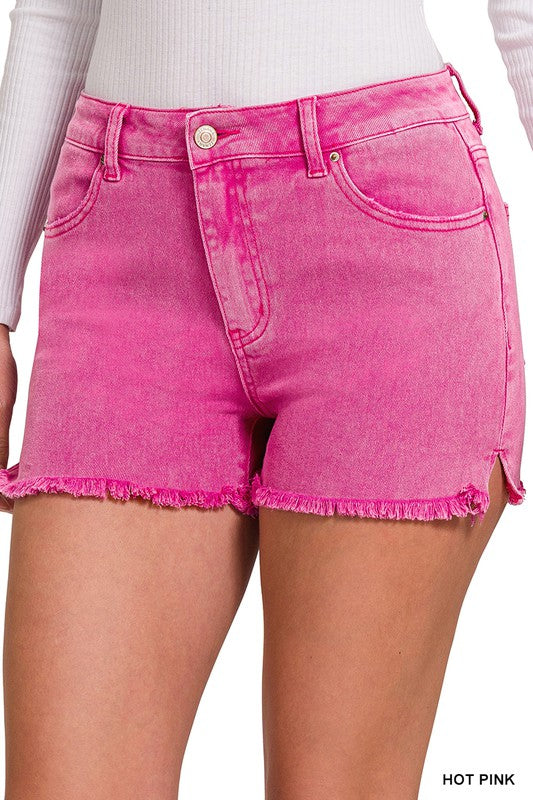 Zenana Acid Wash Frayed Hem Shorts