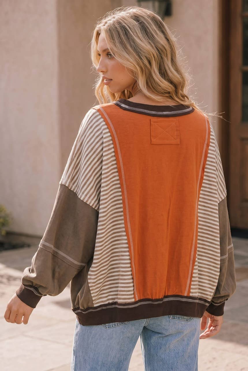 Relaxed Fit Color Block Pullover Sweater