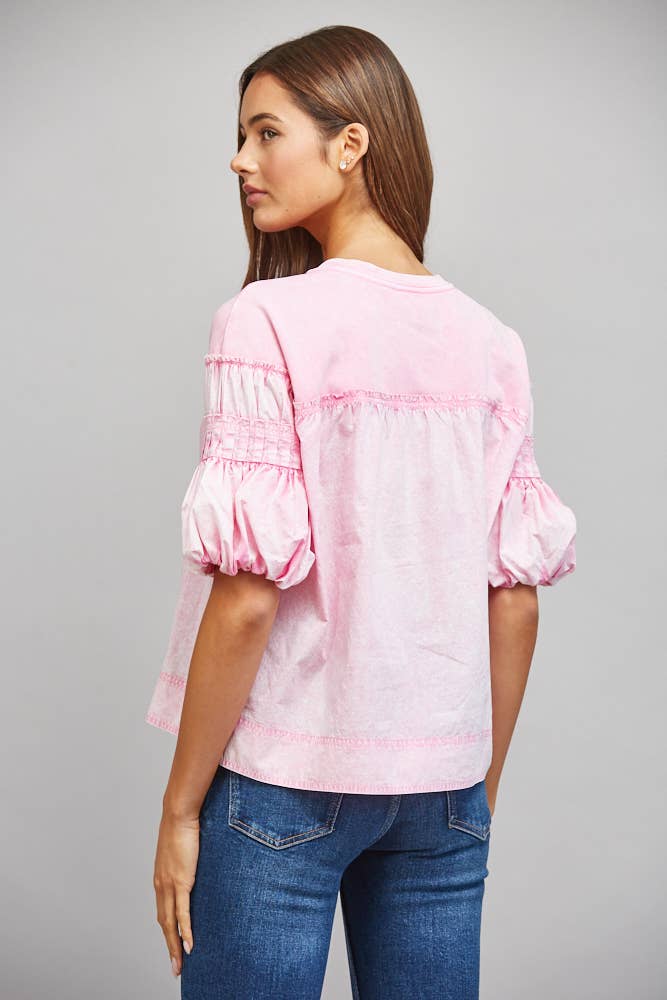Gathered Puff Slv Mineral Washed Top