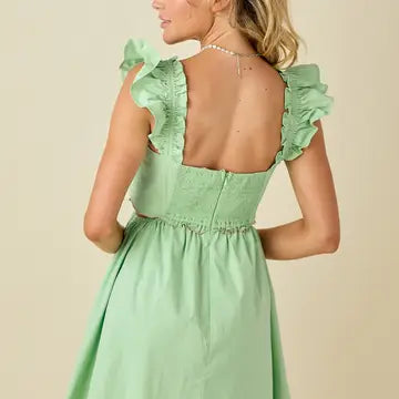 Scallop Mini Dress with Ruffled Shoulder