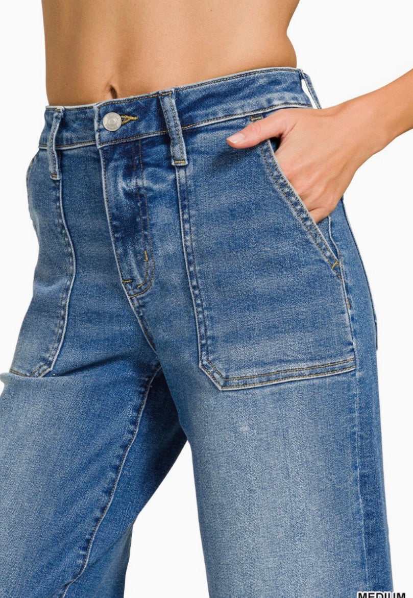 Zenana Utility Pocket Cropped Denim Pants