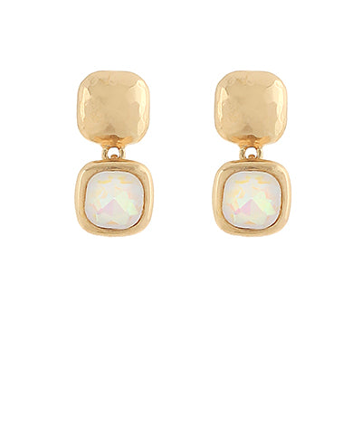 Textured Square & Stone Earrings