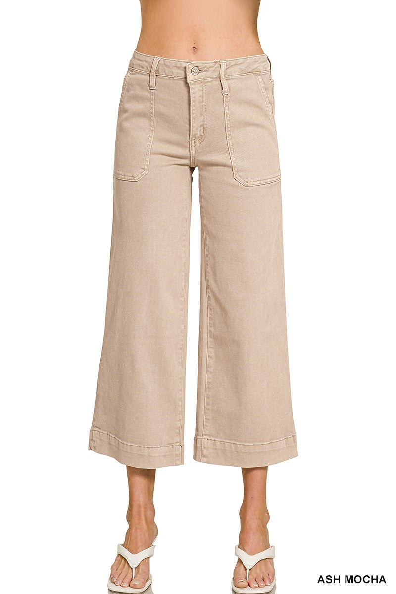 Zenana Cropped Wide Leg Color Denim Pants