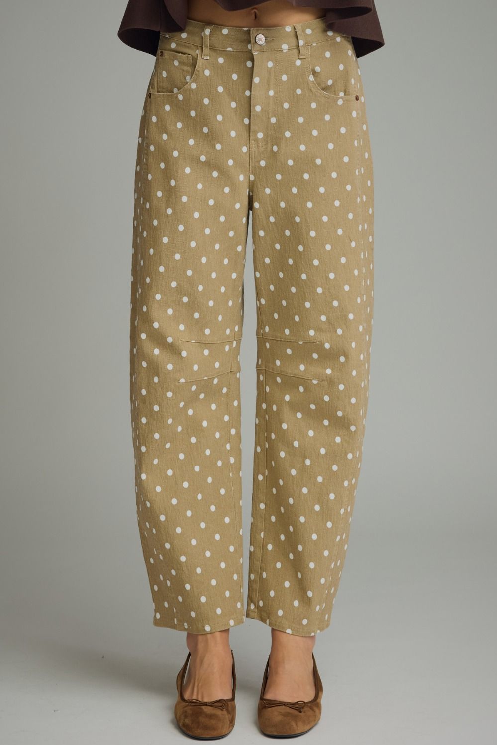 Polka Dot Barrel Pants-Latte