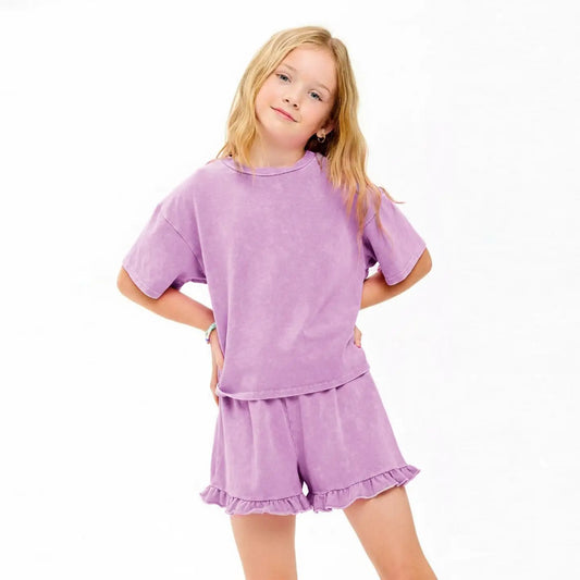 Girls Mineral Washed Top and Shorts Set