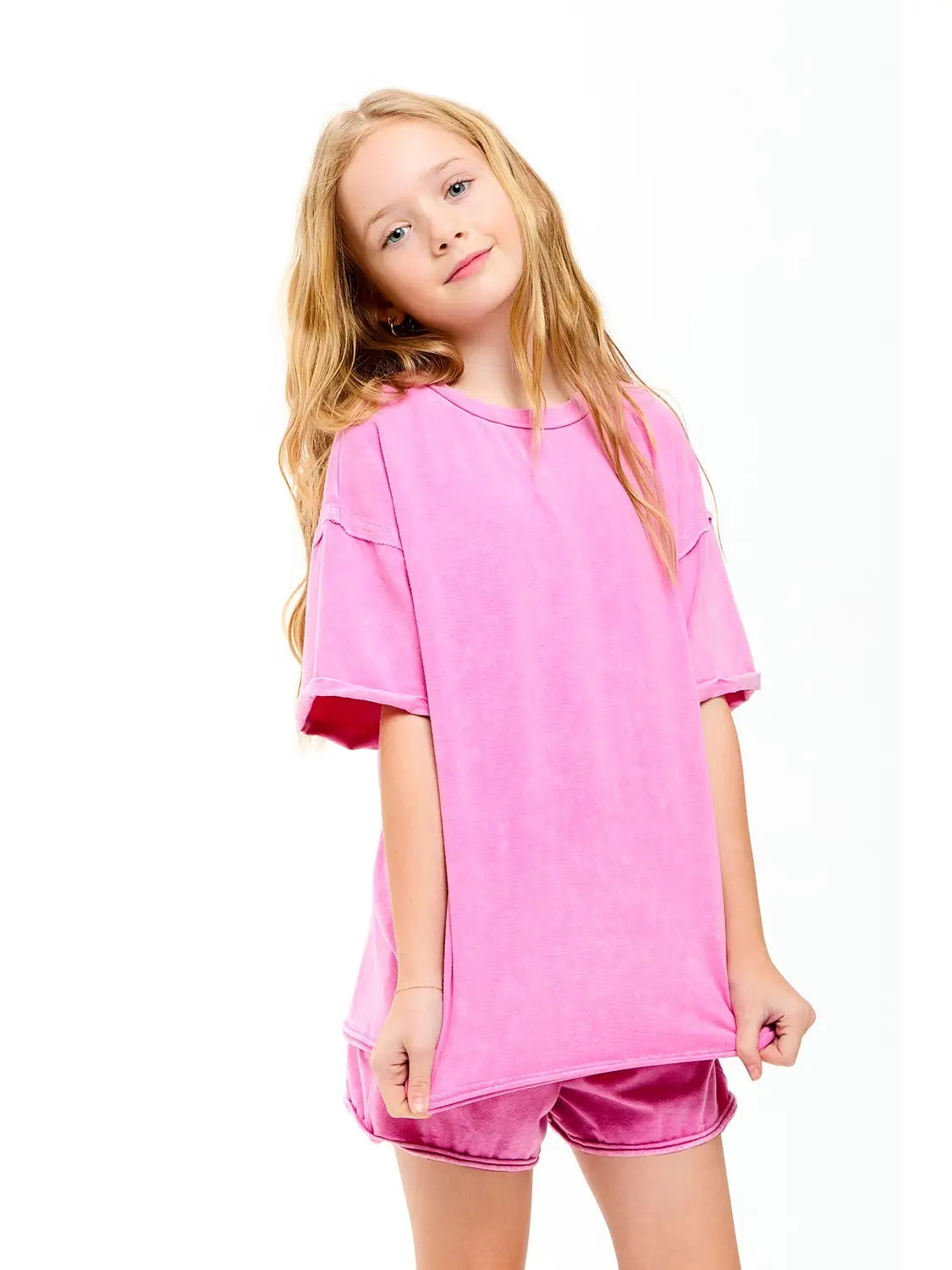 Girls Mineral Washed Raw Edge T-Shirt
