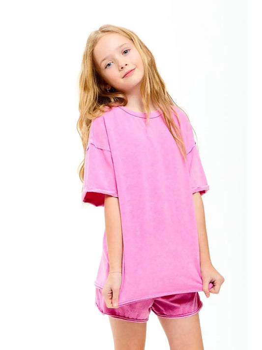 Girls Mineral Washed Raw Edge T-Shirt