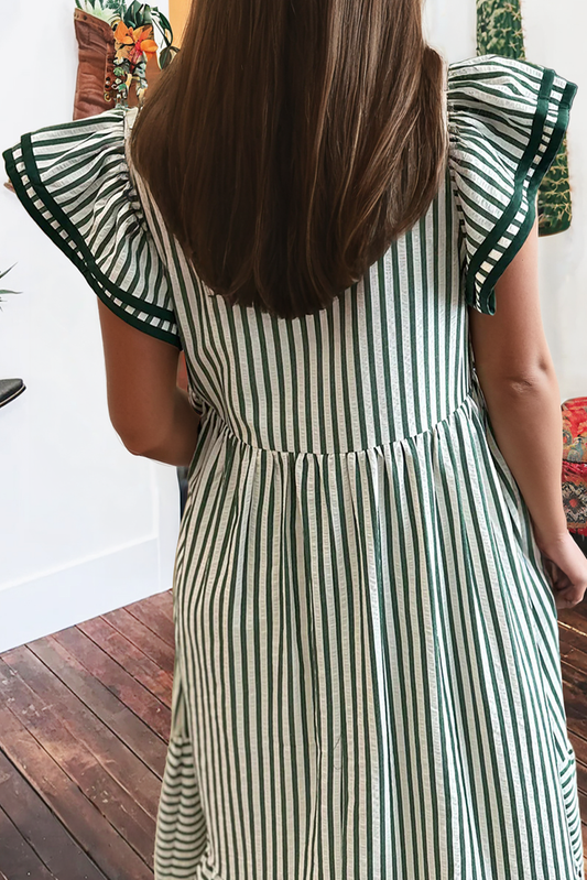 Striped Contrast V Neck Midi Dress
