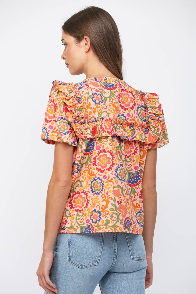 Ruffled Yoke Button Down Top
