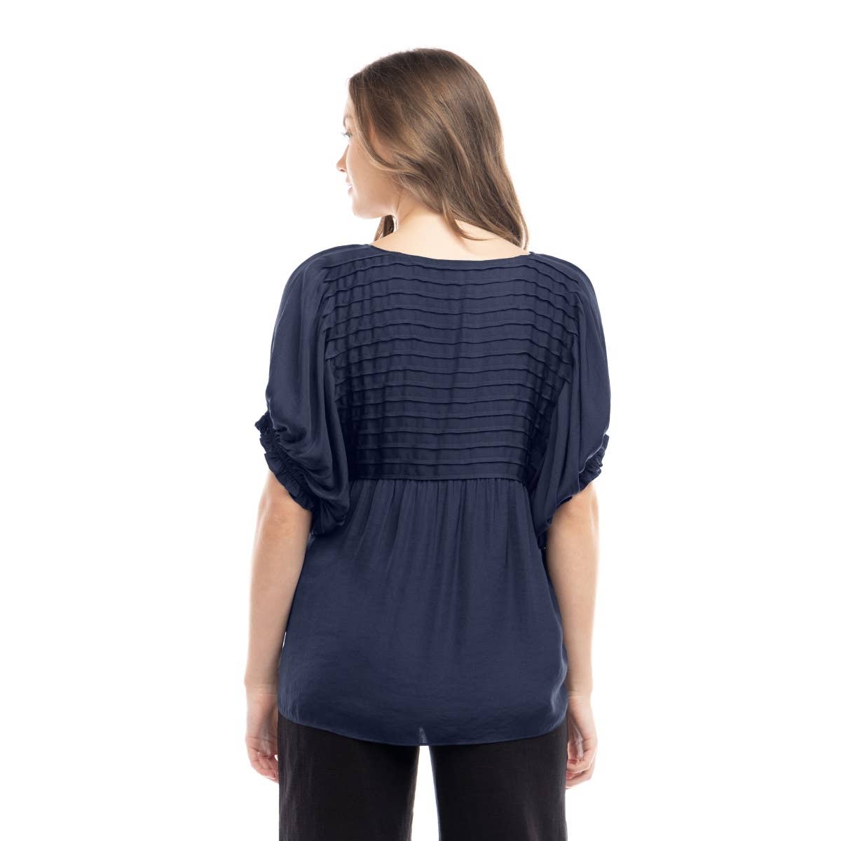 Short Sleeve Blouse With Pintuck Yoke Detail