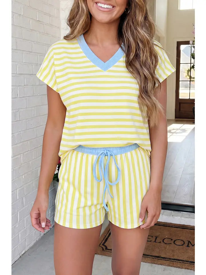 Colorblock Tee Drawstring Short Set