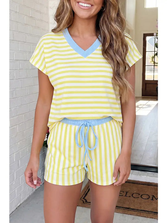 Colorblock Tee Drawstring Short Set
