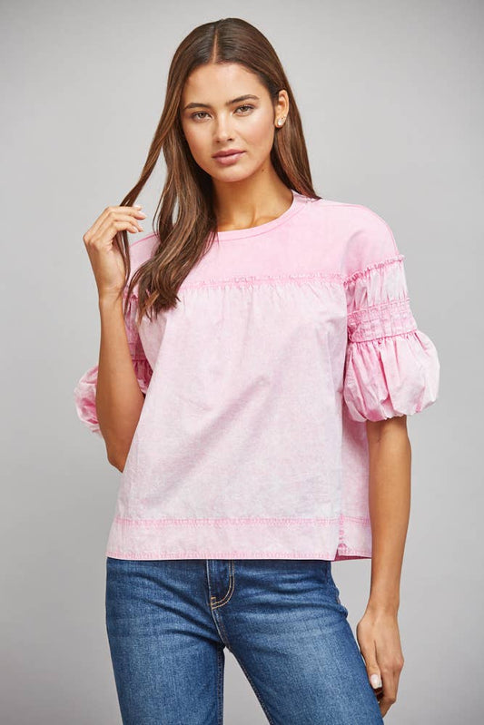 Gathered Puff Slv Mineral Washed Top
