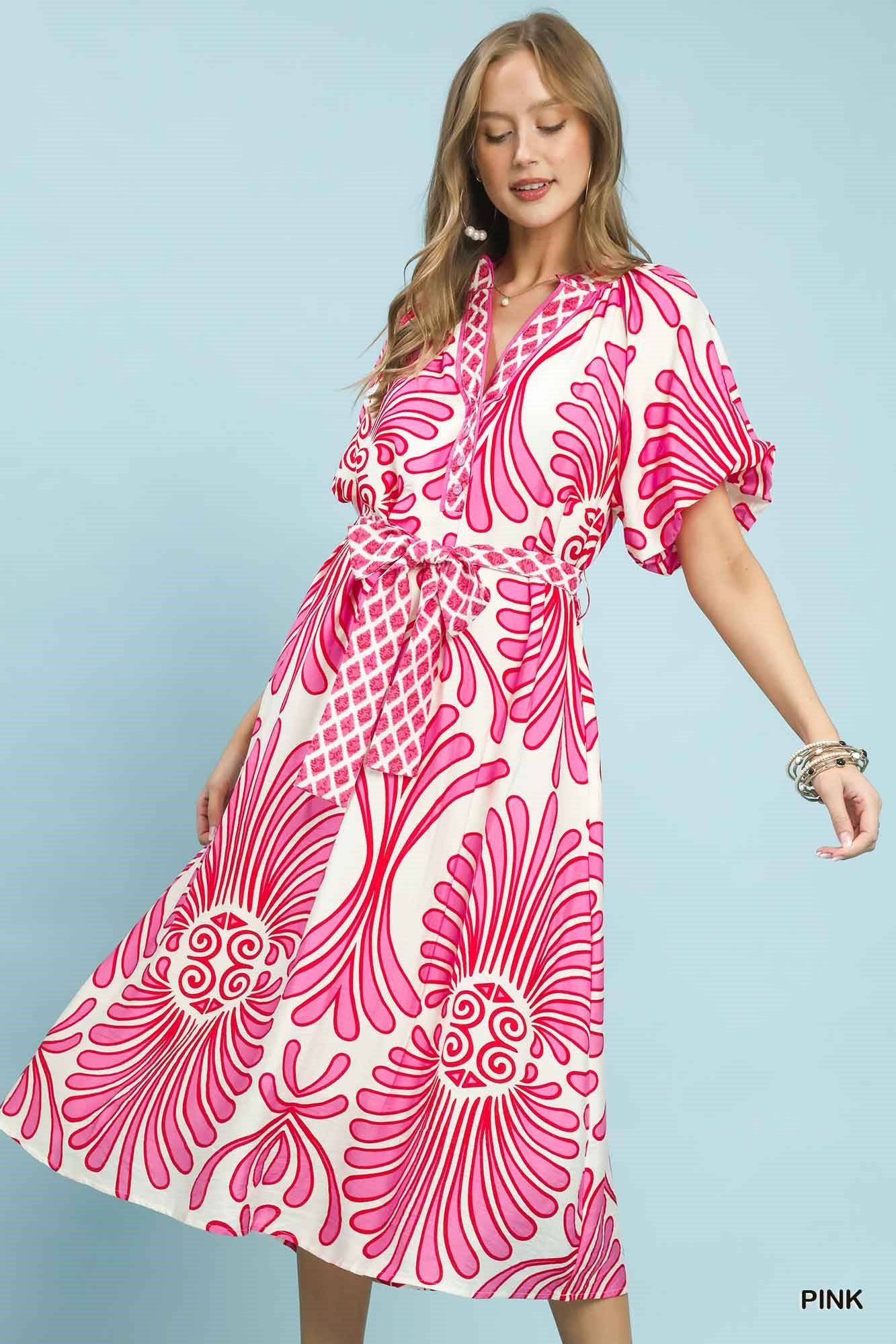 Bold Geo Floral Belted Maxi Dress