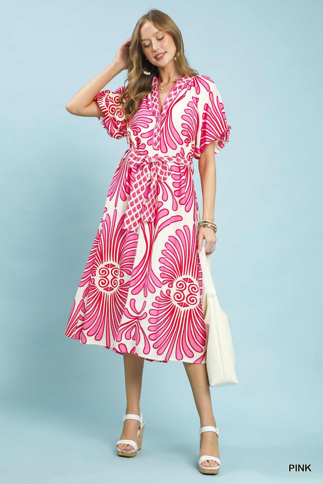 Bold Geo Floral Belted Maxi Dress