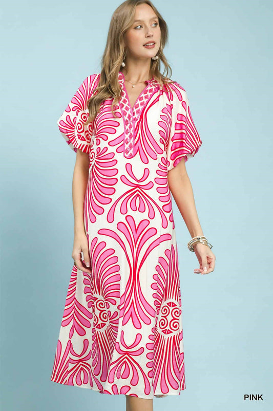 Bold Geo Floral Belted Maxi Dress