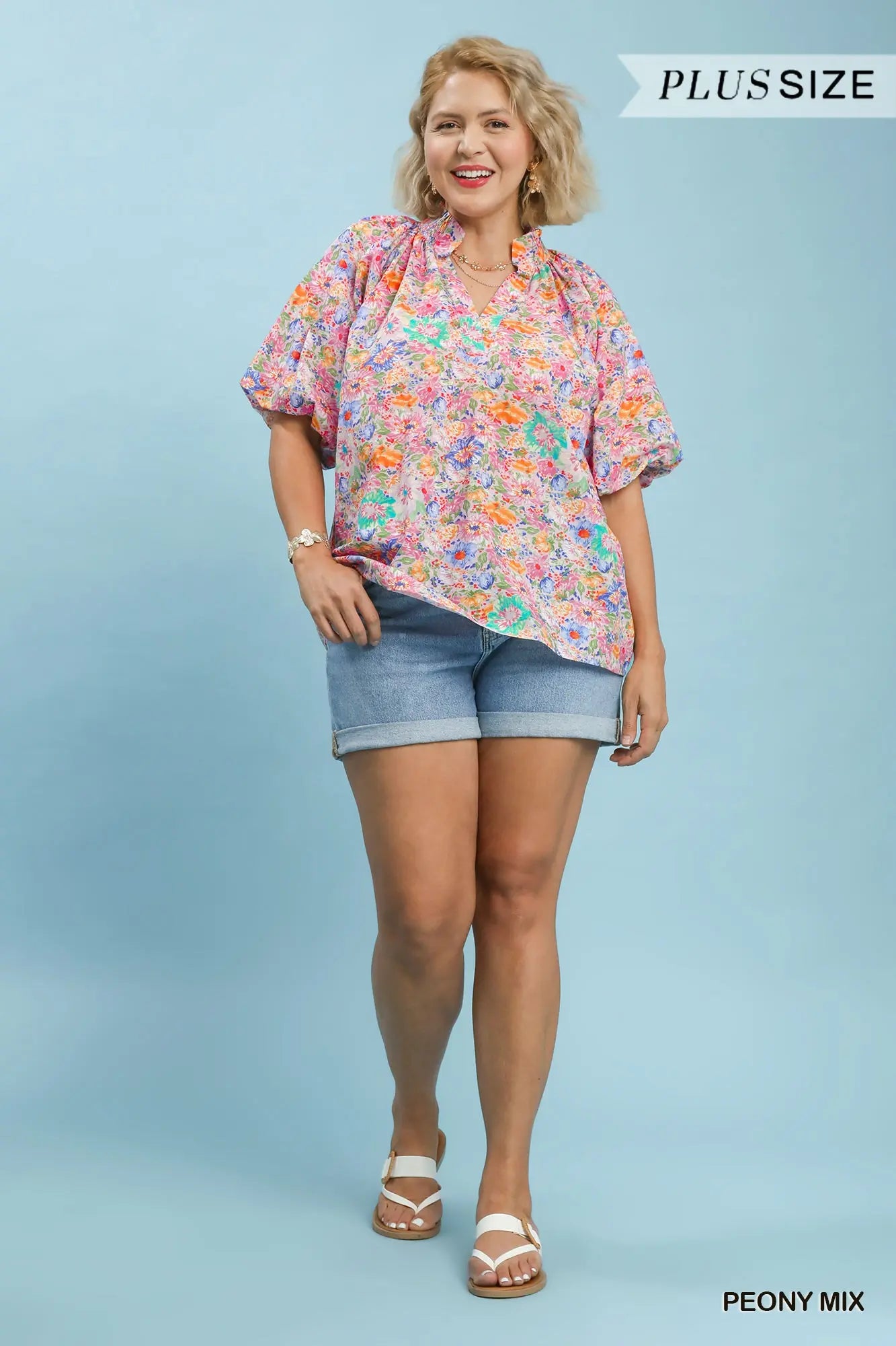 Floral Short Sleeve Button-Front Top