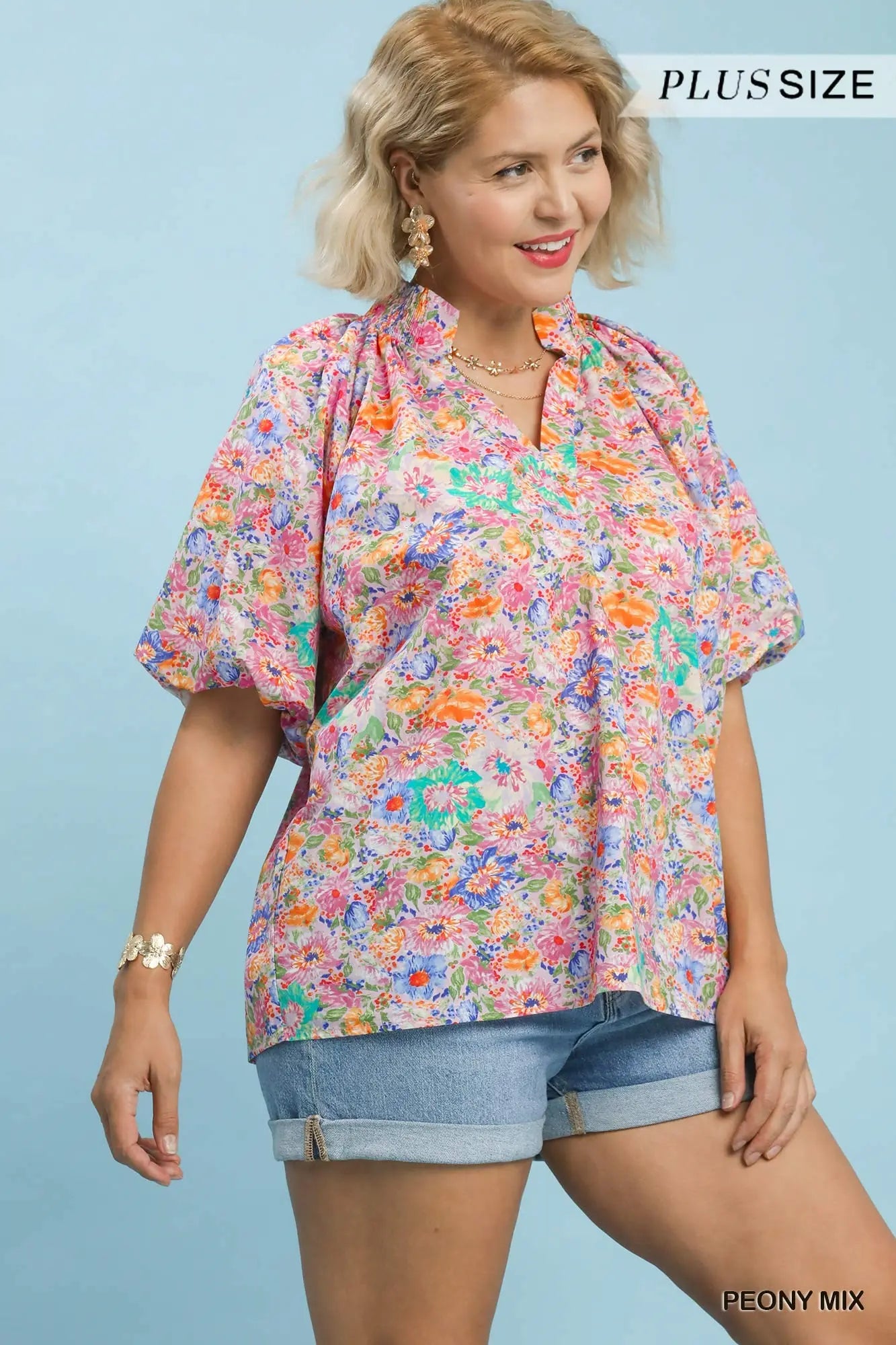 Floral Short Sleeve Button-Front Top