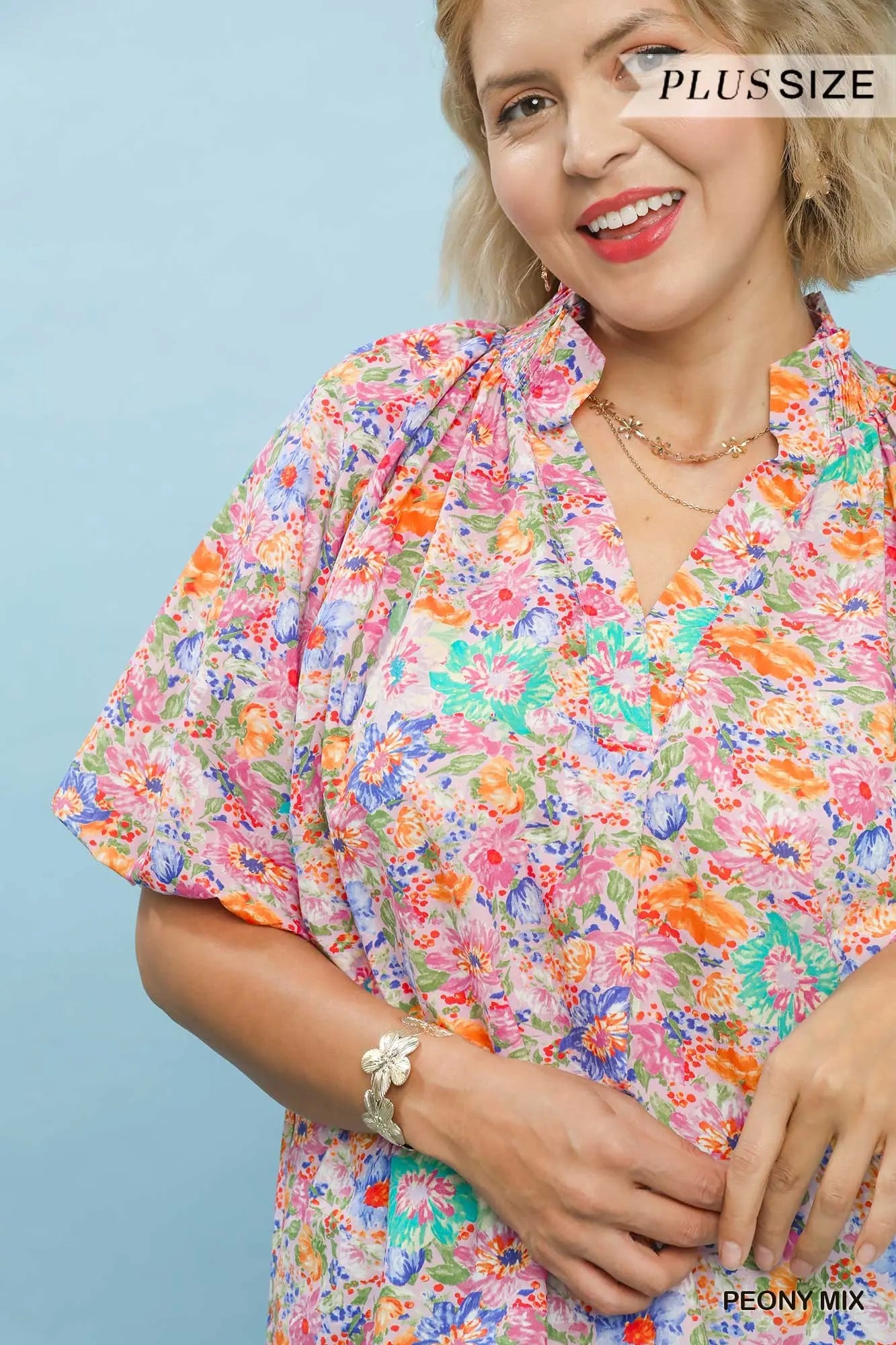 Floral Short Sleeve Button-Front Top