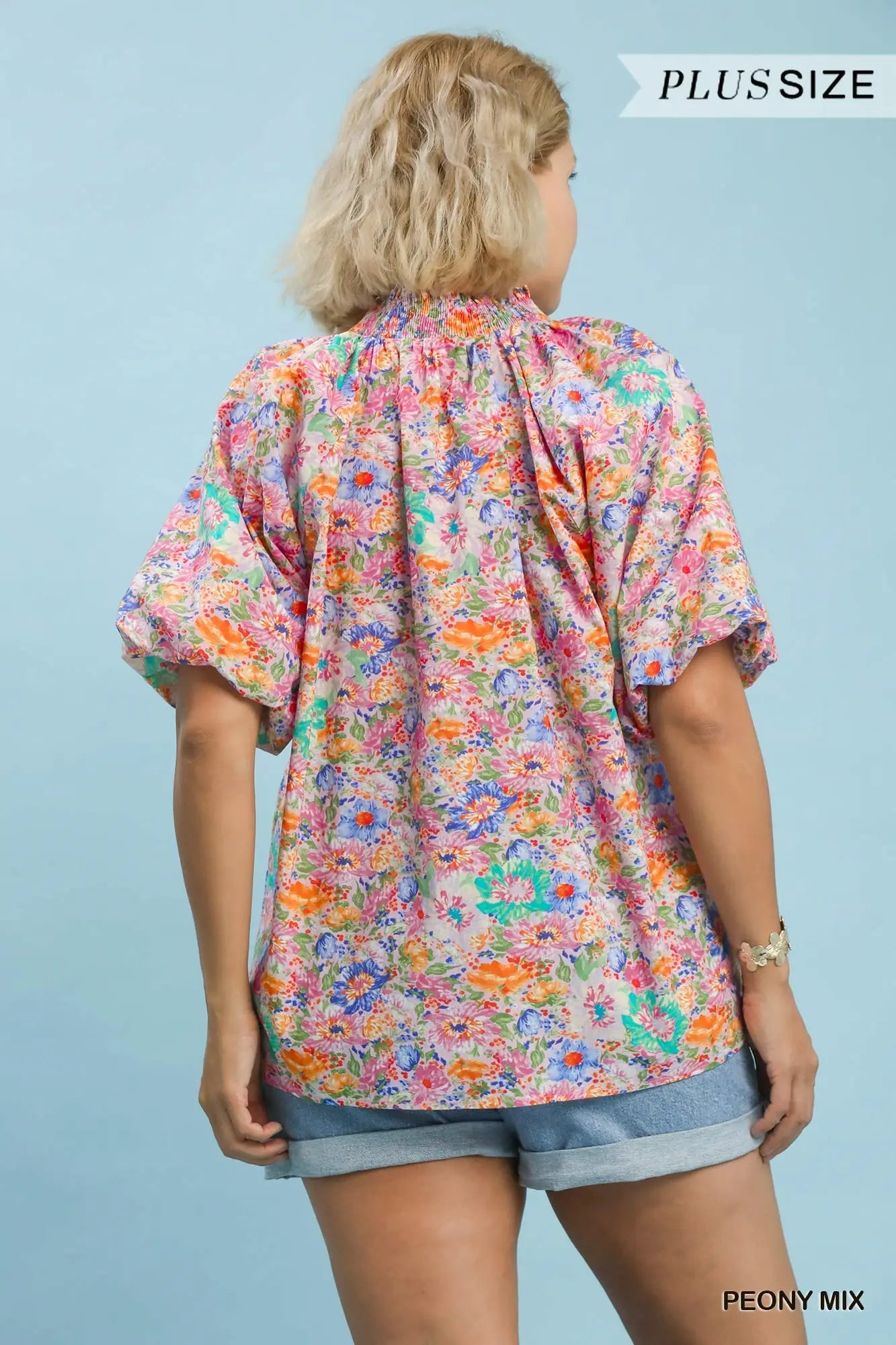 Floral Short Sleeve Button-Front Top