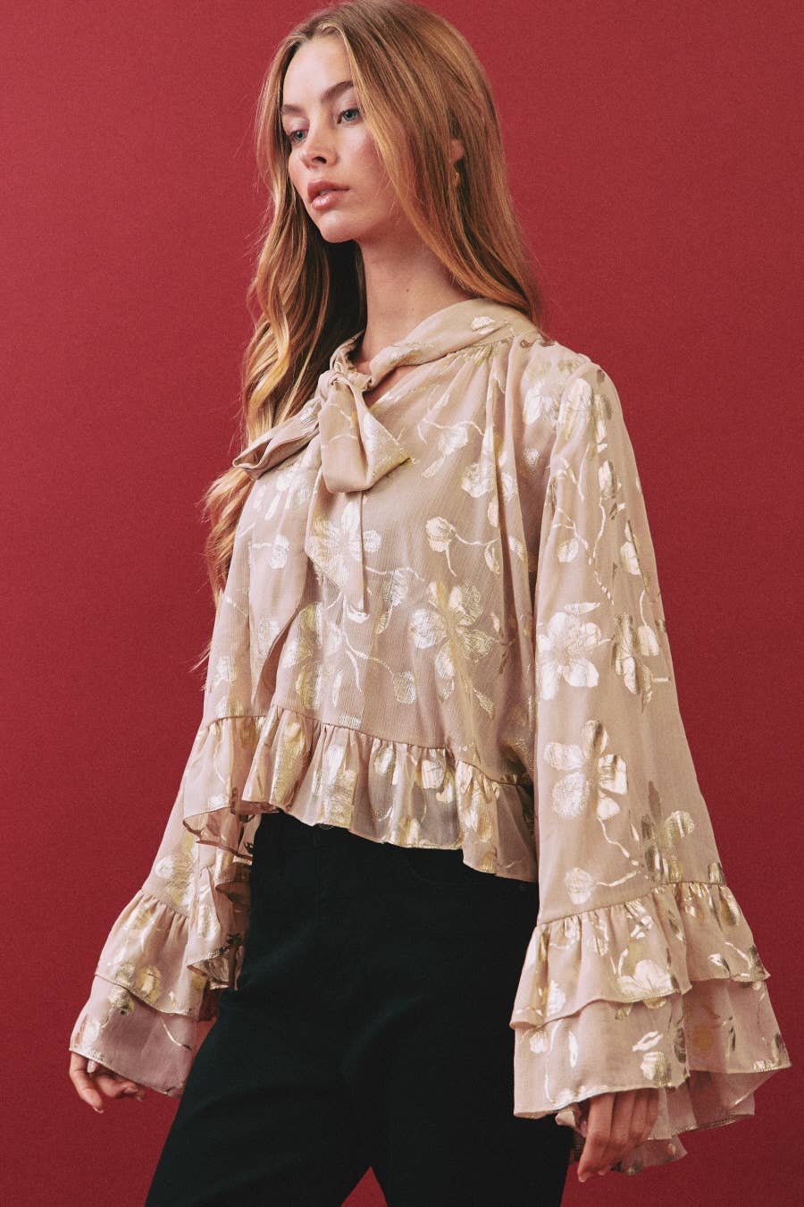 Satin Weave Jacquard Blouse
