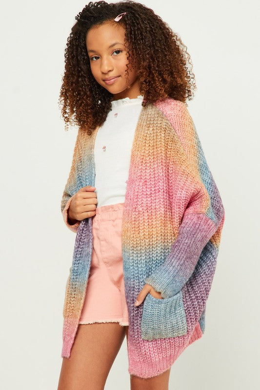 Girls Ombré Striped Cardigan