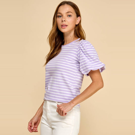 Striped Top with Puffed Sleeves