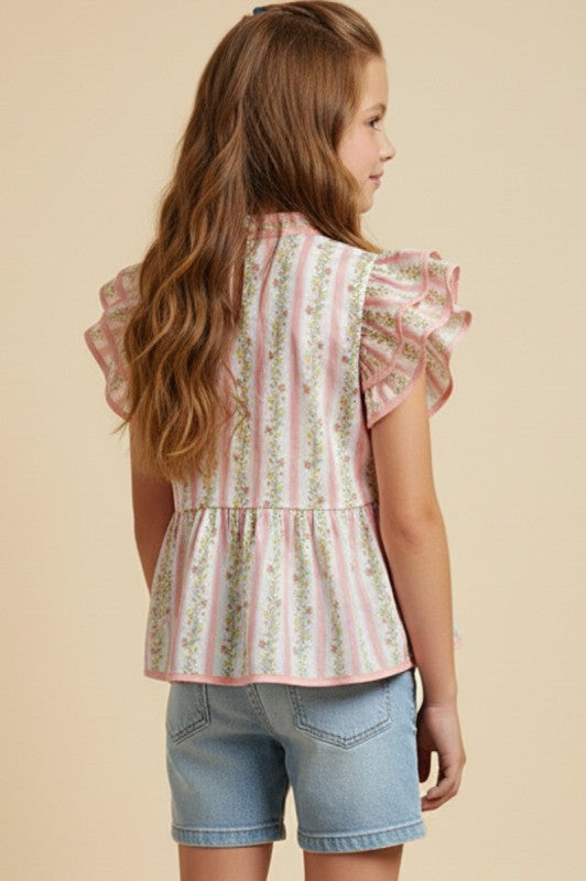 Hayden Girls Floral Striped Ruffle Top