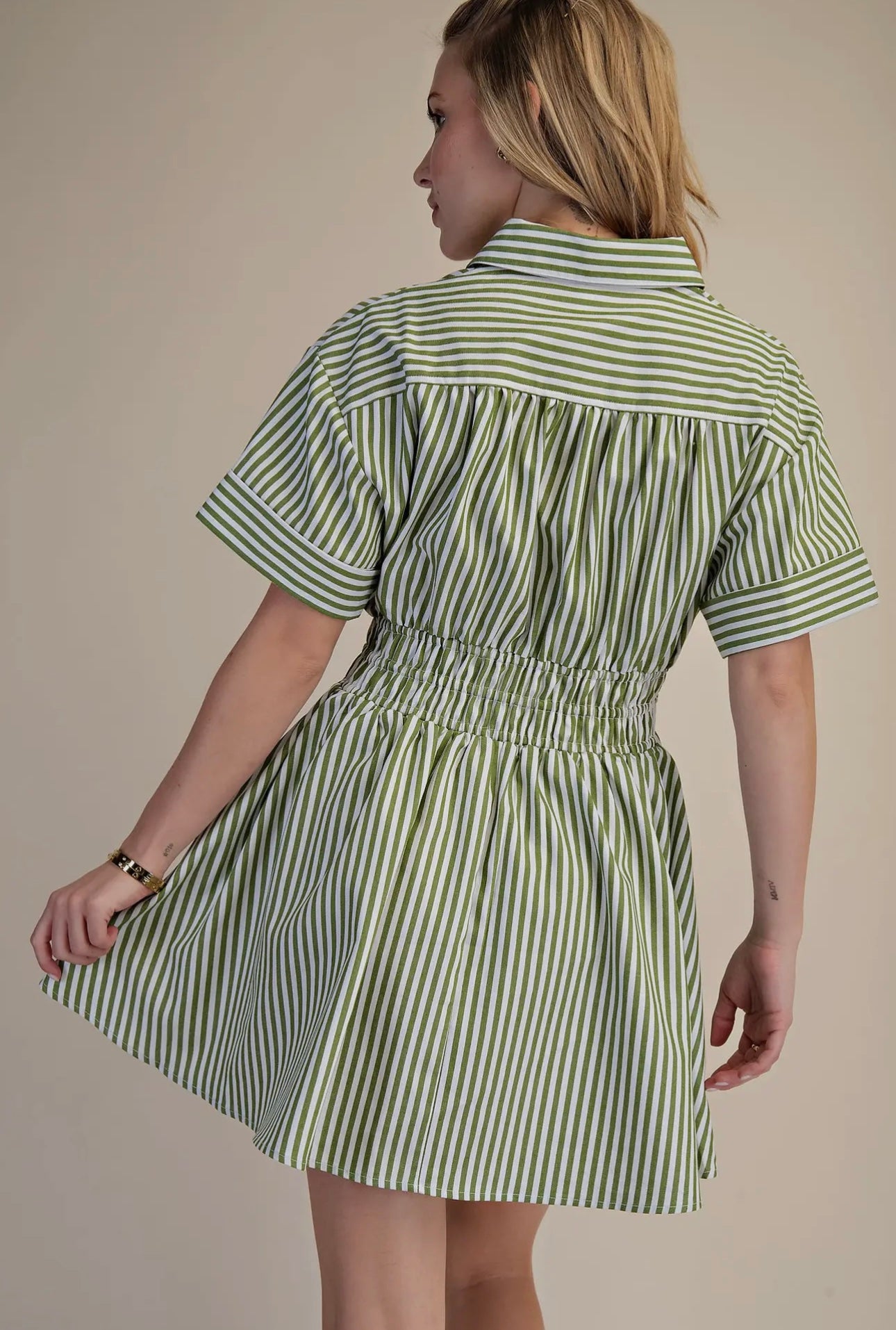 Collar Neck Waist Elastic Mini Dress