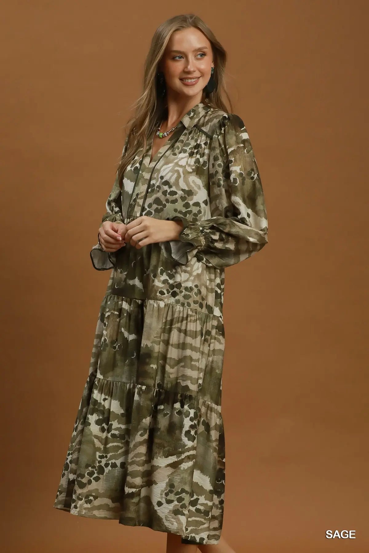 Mixed Abstract Print Tiered Maxi Dress