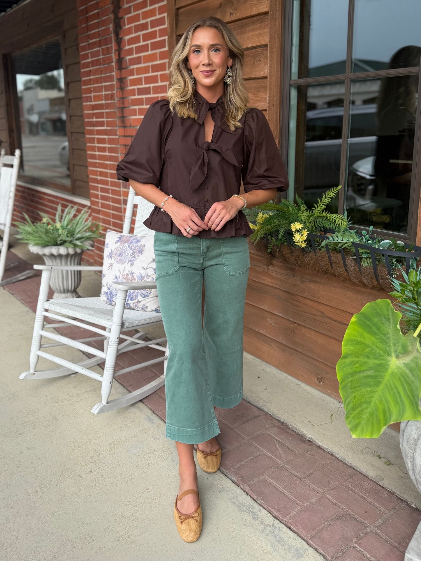 Self Tie Bow Top-Chocolate