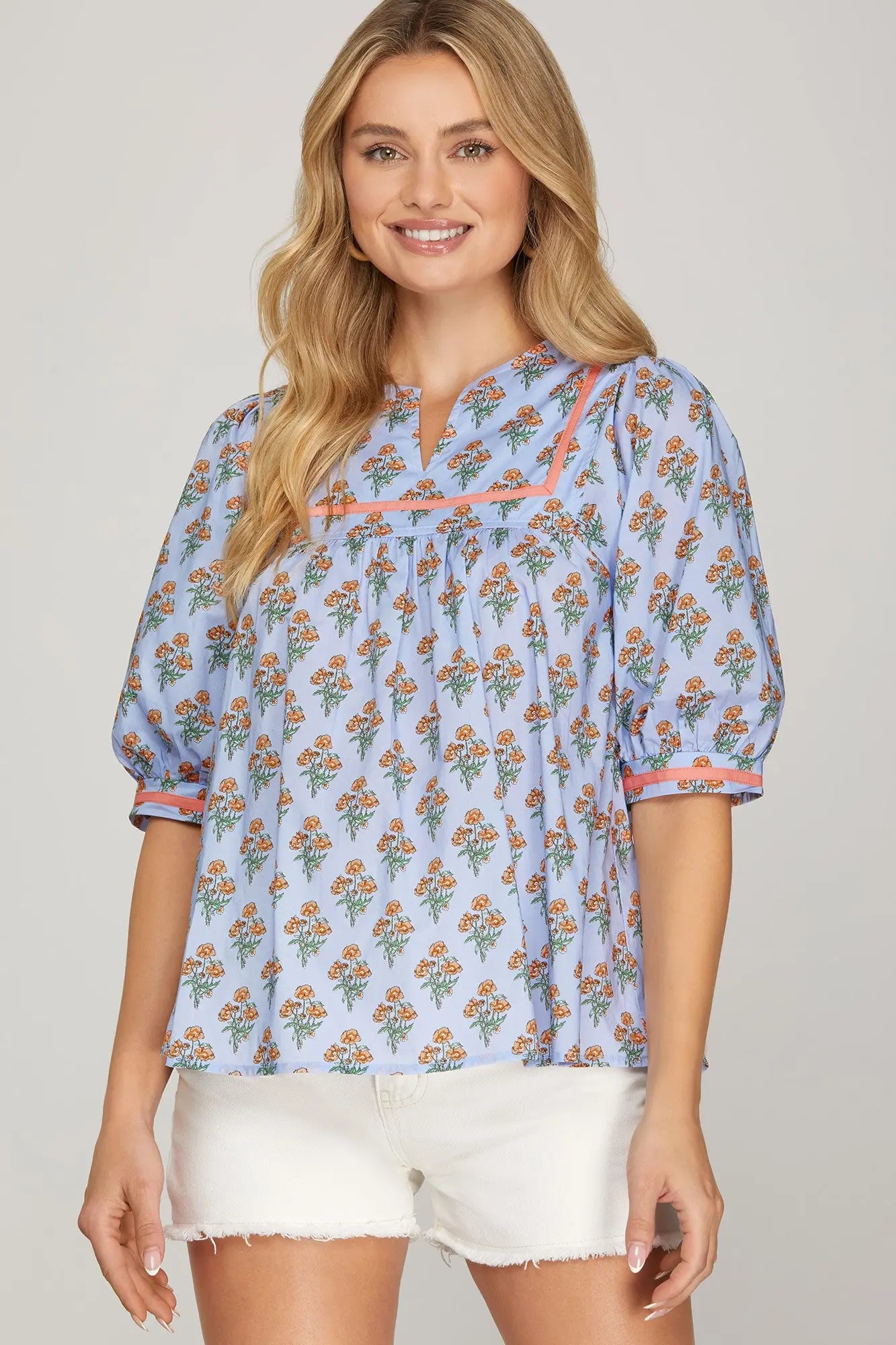 Floral Print Puff Sleeve Top