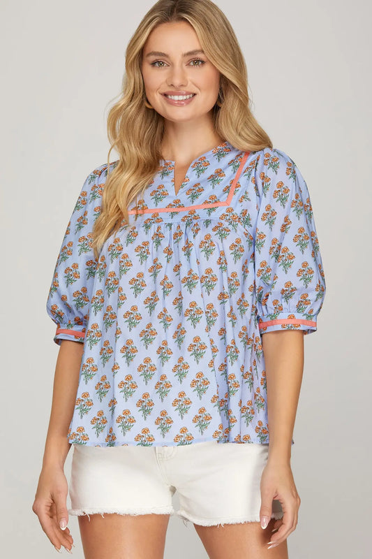 Floral Print Puff Sleeve Top