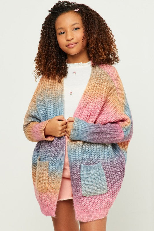 Girls Ombré Striped Cardigan