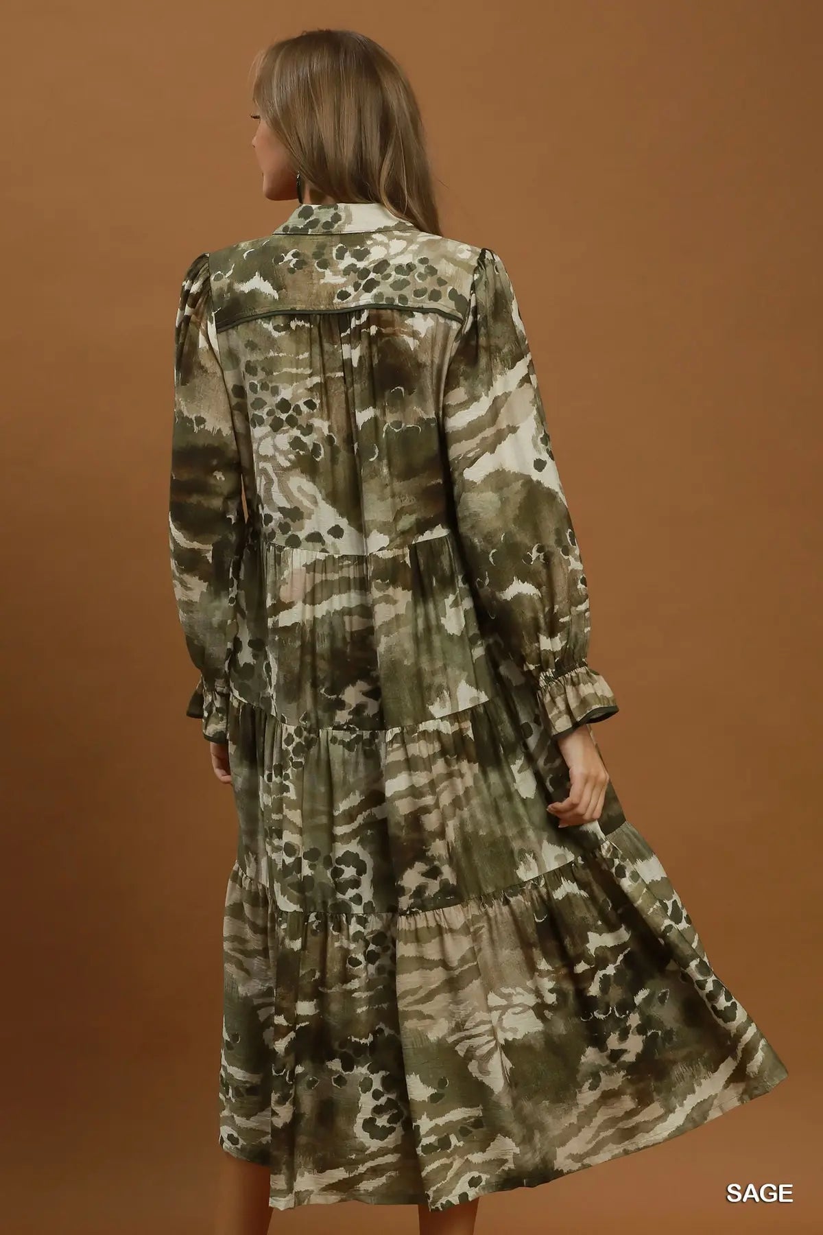 Mixed Abstract Print Tiered Maxi Dress