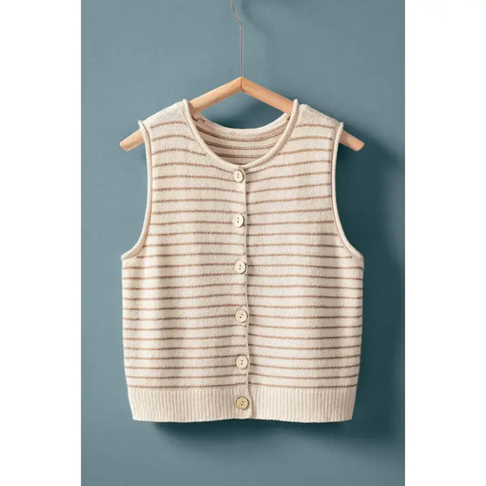 Sleeveless Striped Button Knit Vest