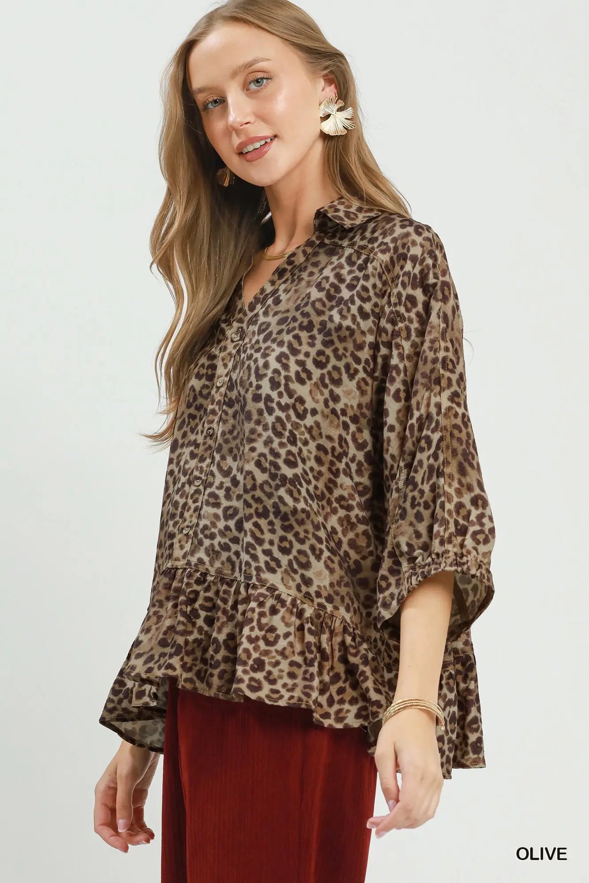 Leopard Print Peplum Button Top