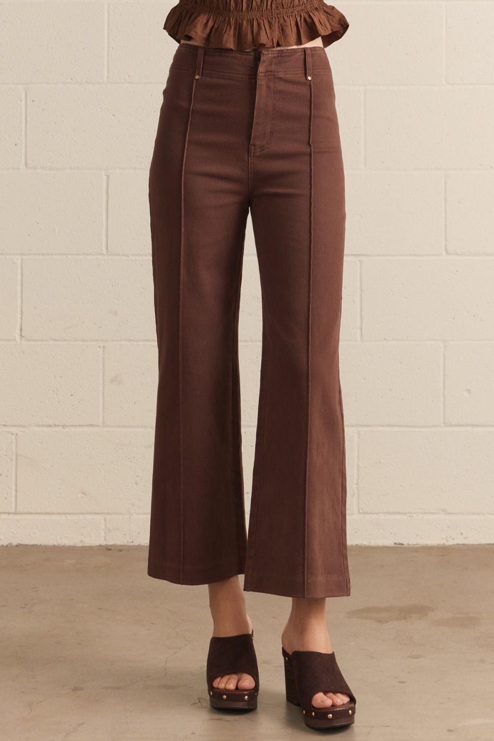 Seam Detail Wide Leg Pants-Brown