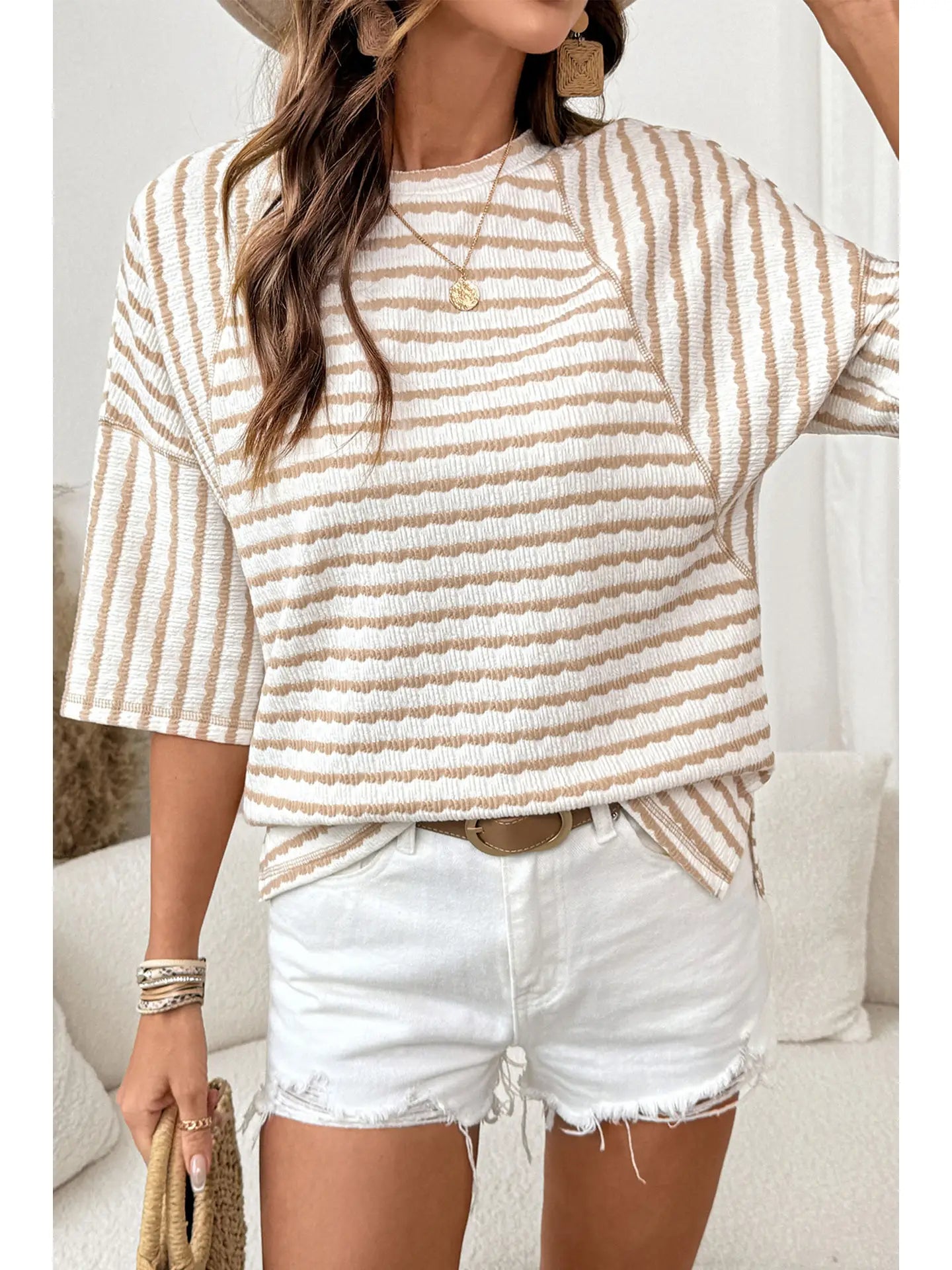 Stripe Textured Half Sleeve Top