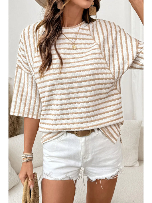 Stripe Textured Half Sleeve Top