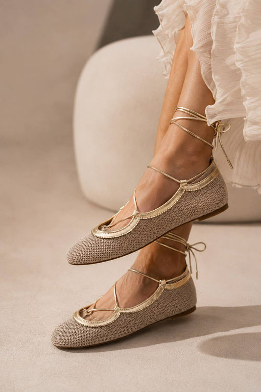 Woven Lace Up Ballet Flats