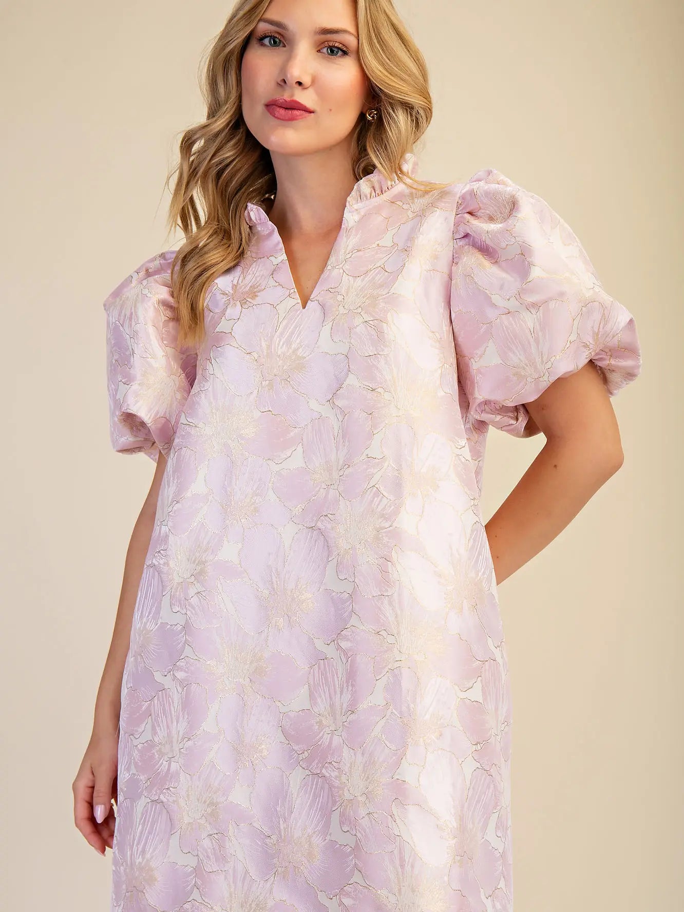 Ruffle V-Neck Puff Sleeve Mini Dress