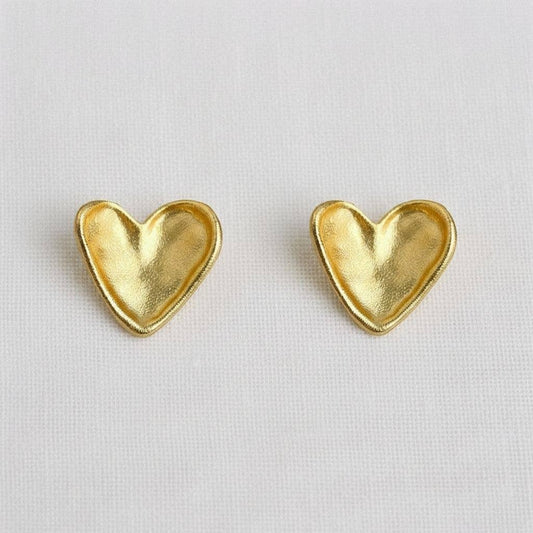 Gold-Toned Textured Heart Stud Earrings