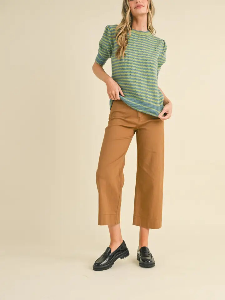 Striped Knit Puff Sleeve Sweater