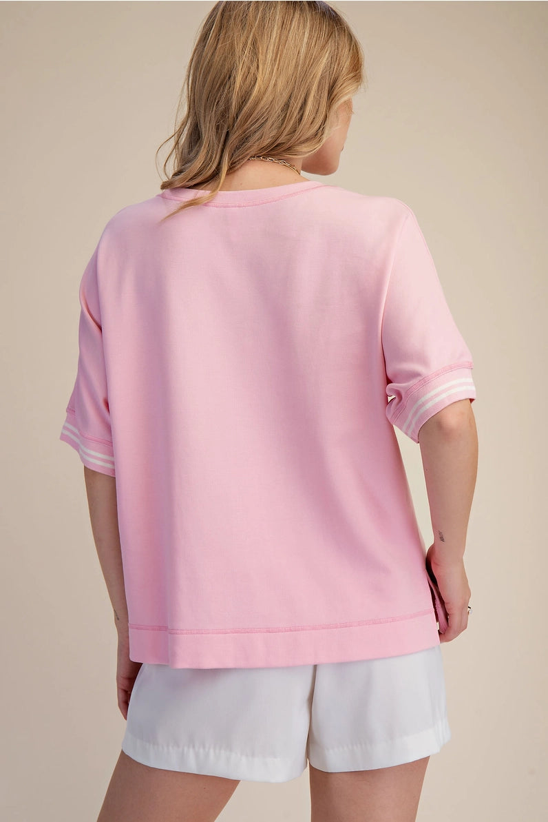 Round Neck Sleeve Trim Band Top