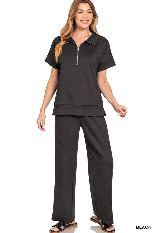 Zenana Scuba 1/2 Zip Top & Pants Set